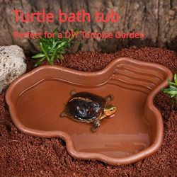TEMU Home Turtle Bathing Tub Aquarium Landscape Ornament For Land Turtles, Semi-aquatic Reptiles Pet Breeding Water Basin For And