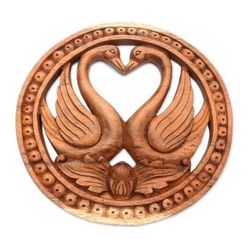 Swan Romance,'Swan-Themed Suar Wood Relief Panel from Bali'