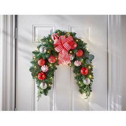 Plus Size Women's 36" Pre-Lit Christmas Cheer Swag by BrylaneHome in Red White