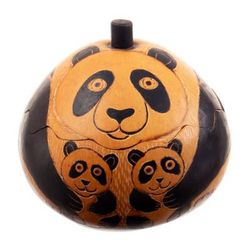 Panda Embrace,'Fair Trade Handcrafted Dried Mate Gourd Panda Decorative Box'