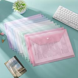 TEMU 10pcs A4 File Bag, Morandi Color Plastic Snap Button Thickened Large Capacity File Information Bag, Test Paper Storage Bag, Transparent File Storage Bag