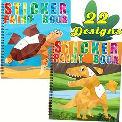 TEMU 2pcs Sticker Books For Kids Ages 4-8 Dinosaur Underwater World Party Gift Create 22 Pictures