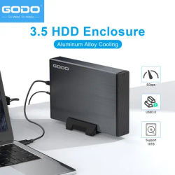 GODO USB 3.0 3.5 Inch SATA HDD SSD External Hard Drive Enclosure Case Aluminum Alloy 18TB with Power Adapter & Stand