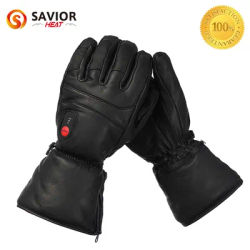 Savior Full Leather Electric Heated Gloves with Battery Powered for Sports Skiing Motorcycling