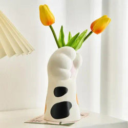 Cartoon Cat Claw Vase Kawaii Cat Paw Ceramic Flower Pot Artificial Flower Vase Planter Creative