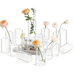 ComSaf Small Flower Vase Set of 15, Glass Bud Vases in Bulk, Clear Vases for Flower, Decor