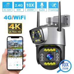 Dual Lens 4G IP Camera WiFi 8MP 4K Surveillance Cameras Wireless Outdoor Smart Home Night Vision