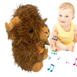 Sleeping Highland Cow Plush Breathing Highland Cow Stuffed Animal With Music Lights & Rhythmic