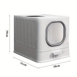 TEMU Large Cat Litter Box Pet Toilet Enclosed Drawer Tray Anti-splashing With Scoop 51*38*39cm Grey