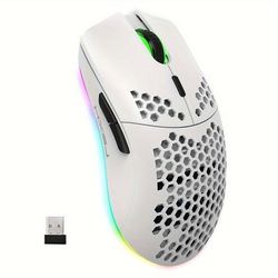 TEMU Wireless Gaming Mouse, 2.4g Lightweight Shell Ergonomic Rgb Mice With 750mah Rechargeable Battery, Energy Saving, 6 Buttons & Mini Usb Receiver For Windows, Os, Laptop, Smart Tv (white)