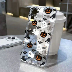 Halloween Pumpkin Ghost Bat Pattern Transparent Phone Case For iPhone 11 12 13 14 15 16 Pro Max XS X