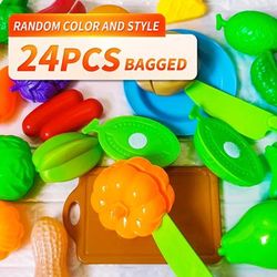 TEMU 24-piece Cutting Set, Realistic Food Toys For Kids, Pretend Fruits And Vegetables Playset For Girls And Boys Ages 3-6, Play Kitchen Accessories, Early Skills Development