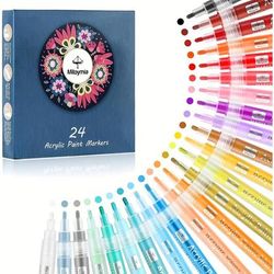 TEMU 24pcs Acrylic Paint Pens, Paint Markers, Suitable For Albums, Canvas, Dly Crafts, Glassceramic, Wood, Halloween Pumpkins, Easter Eggs, Non-toxic