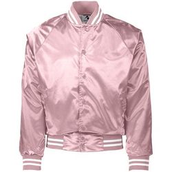 Augusta Sportswear 3610 Satin Baseball Jacket/Striped Trim in Light Pink/White size XS | Nylon