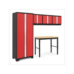 NewAge Garage Cabinets BOLD Series Red 5-Piece Set with 48-Inch Bamboo Workbench