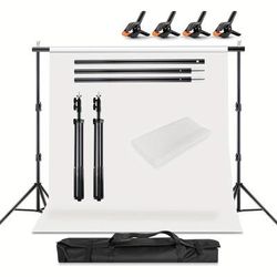 TEMU 2 * 2m (6.5 * 6.5ft) Backdrop Stand Kit Adjustable Background Support Stand Backdrop Support Kit With X 1.6m White Photography Backdrop Carrying Bag And 4 Clamps
