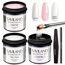 TEMU Saviland 3-color Builder Nail Gel Kit - Clear, Light Pink & Milky White | 100g Each With Sanding Strip & Uv Pen Set For Extensions & Repairs