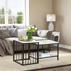 TEMU Table Set Of Two, Marble-effect Nesting Side Tables With For Living Room,