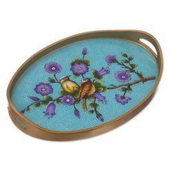 'Bird and Flower Motif Reverse-Painted Glass Tray'