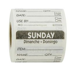 National Checking Company DIDU2207R Square Dissolving Write On Food Storage Label - 2" x 2", Sunday, Black, Roll