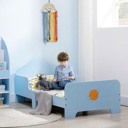 TEMU Kids Toddler Bed, Safety Rails, Kids Bedroom Furniture For Boys, Girls, 3-6 Years, 143 X 74 X 59cm - Blue
