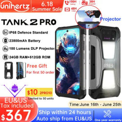 Unihertz tank 2 Pro 8849 rugged smartphone with projector 2.4K 23800 mAh 24GB + 512GB mobile phone Android 14 100MP NFC cell phone