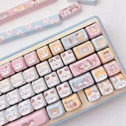 Pink Cat Keycaps Head MAO Cute Meow Profile PBT Square Key Cap Thermal Sublimation Mechanical Keyboard DIY Keycap Set For Gift
