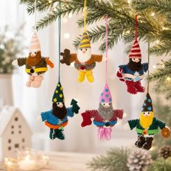 Glad Tiding Gnomes,'Handcrafted Wool Felt Christmas Ornaments (Set of 6)'