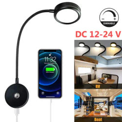 RV LED lampe de lecture DC12-24V Dimmable 3 Modes de couleur Flexible col de cygne applique USB chargeur pour RV bateau camping-car Van chevet