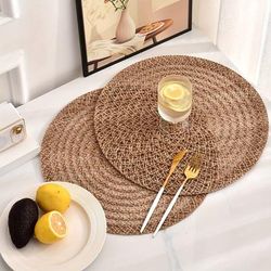 TEMU 2/4/6pcs Jute Woven Placemats Set, Round Hand Woven Table Mats, Natural Jute Material, Decorative Dining Table Mats, Dishware Mat, With Hand Wash Dining