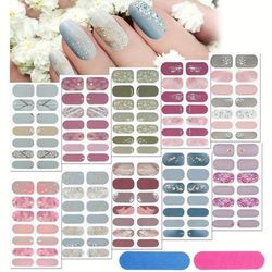 TEMU 10 Sheets Full Wrap Nail Stickers Nail Polish Strips Gradient Stickers Glitter Self-adhesive Diy Art Decal Strips 2 Nail Files For Holiday Nail Decoration ()