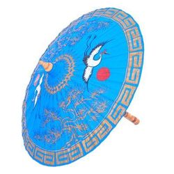 'Hand-Painted Blue Crane-Motif Cotton Parasol'