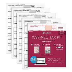 Adams Business Forms STAX550NEC22 1099-NEC + 1096 Tax Form Kit with e-File Code, Inkjet/Laser, Five-Part Carbonless, 8.5 x 3.67, 3 Forms/Sheet, 50 For
