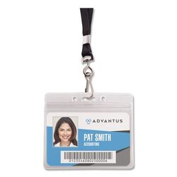 Advantus 91132 Resealable ID Badge Holder, Lanyard, Horizontal, 4.13 x 3.75, Clear, 20/Pack - Pack of 20 AVT91132
