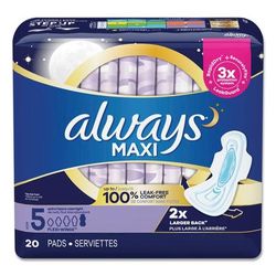 Always® 17902PK Maxi Pads with Wings, Extra Heavy, Overnight, Unscented, Size 5, 20 Per Box - Pack of 20 PGC17902PK