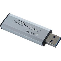 Compucessory 26469 Flash Drive, USB 3.0, 16GB, 2-1/10"Wx3/4"Lx1/4"H, Silver CCS26469