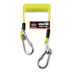 Ergodyne 19130 Squids 3130S Coiled Cable Lanyard with Carabiners, 2 lb Max Working Capacity, 6.5" to 48", Lime, Ships in 1-3 Business Days EGO19130