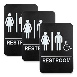 Excello Global Products® HD0036S Indoor/Outdoor Restroom Sign with Braille Text and Wheelchair, 6" x 9", Black Face, White Graphics, 3/Pack - Pack EXO