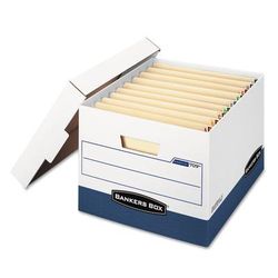 Fellowes 00709 STOR/FILE END TAB Storage Boxes, Letter/Legal Files, White/Blue, 12/Carton - Carton of 12 FEL00709