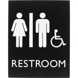 Lorell 02664 Restroom Sign, 1 Each, 6.4" x 8.5" Height, Rectangular Shape, Easy Readability, Braille, Plastic, Black LLR02664