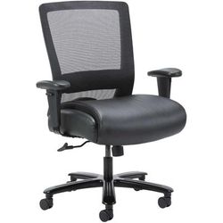 Lorell 03207 Heavy-duty Mesh Task Chair, Black Leather, Polyurethane Seat, Black, 21.50" Seat Width x 19.50" Seat Depth, 30" x 27" Depth x 44" Height,
