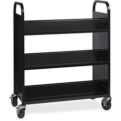 Lorell 99931 Book Cart, Double-sided, 6 Shelves, 38" W x 18" D x 46-1/4" H, Black LLR99931