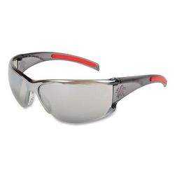 MCR Safety HK117 HK1 Series Safety Glasses, Wraparound, Scratch-Resistant, Silver Mirror Lens, Smoke/Red Frame
