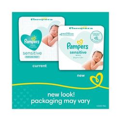 Pampers® 87076 Sensitive Baby Wipes, 6.8 x 7, Unscented, White, 56/Pack, 8/Carton - Case of 8 PGC87076