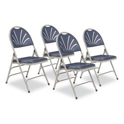 National Public Seating 1115 1100 Series Deluxe Fan-Back Tri-Brace Folding Chair, Supports 500 lb, Dk Blue Seat/Back, Gray Base,4/CT - Case of 4 NPS11