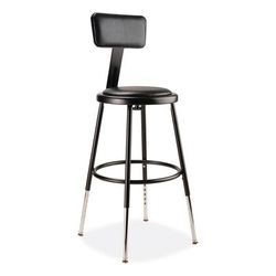 National Public Seating 6418HB10 6400 Series Height Adj Heavy Duty Vinyl Steel Stool w/Backrest, Supports 300 lb, 19"-27" Seat Ht, Black NPS6418HB10