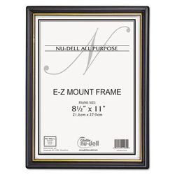 Nudell Plastics 11818 EZ Mount Document Frame w/Trim Accent, Plastic Face, 8.5 x 11, Black/Gold, 18/CT - Pack of 18