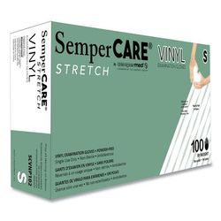 SemperCare® SCVNP102BX Stretch Vinyl Examination Gloves, Cream, Small, 100/Box - Box of 100 SEZSCVNP102BX