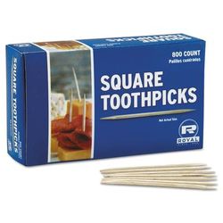 Royal R820SQ Square Wood Toothpicks, 2 3/4", Natural, 800/Box, 24 Boxes/Carton - 24 Boxes of 800