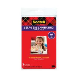 Scotch™ PL900G Self-Sealing Laminating Pouches, 9.5 mil, 4.38" x 6.38", Gloss Clear, 5/Pack - Pack of 5